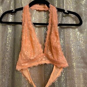 Free People Bright Orange Lace Halter Neck Bralette Size Medium